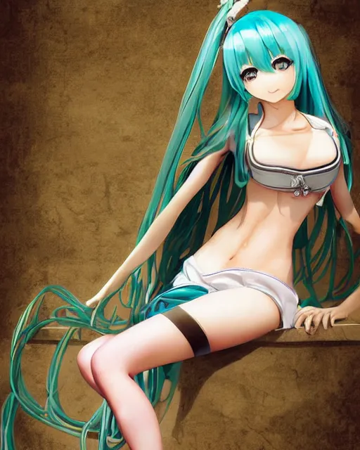 Prompt: Hatsune Miku full body pin up modeling in idol unioform, with a park in the back ground, post war style, detailed face, american postcard art style, by Krenz Cushart and Randolph Stanley Hewton and Charlie Bowater