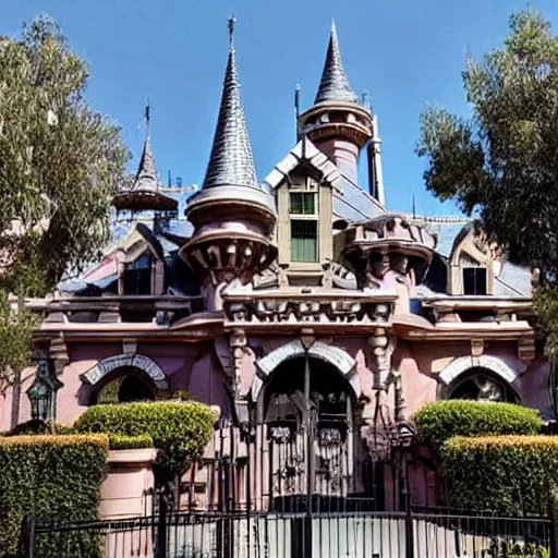 Prompt: the haunted mansion at disneyland turned into a prison,