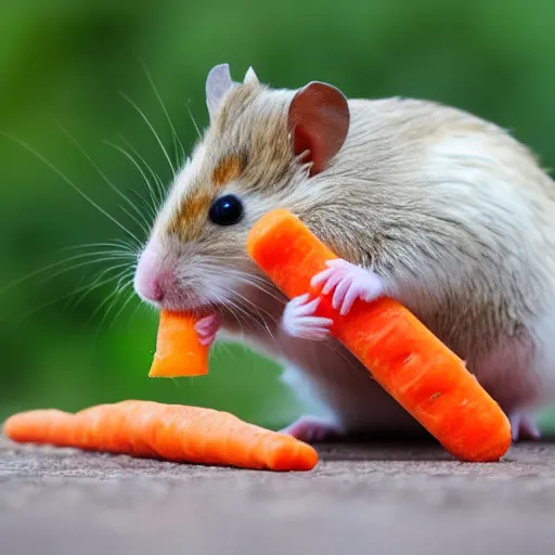 Image similar to a hamster with a horse head eating a carrot