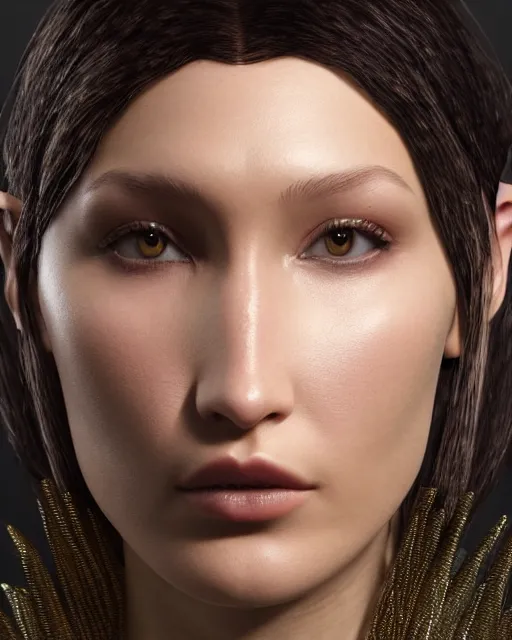 Image similar to a highly detailed metahuman 8 k close up render of bella hadid in iris van herpen agent provacateur made in unreal engine 4