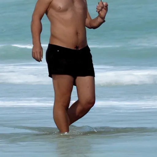 Prompt: Nathan Fillion wearing bikini