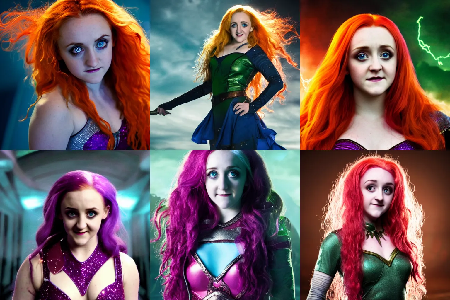 Prompt: A portrait of Evanna Lynch as Starfire. Cinematic Still.