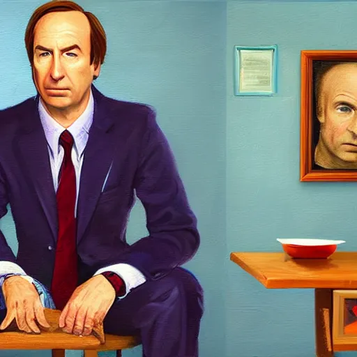 Prompt: bob odenkirk as saul goodman, painting by raphael