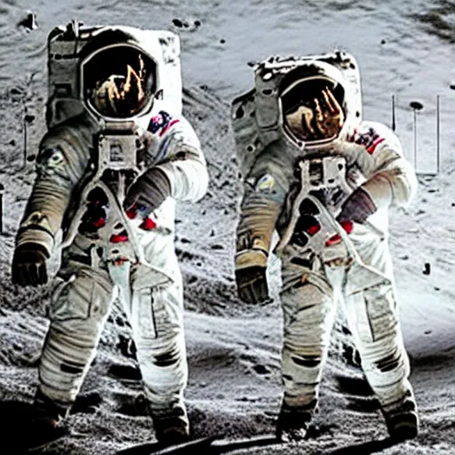 Prompt: astronauts drunk at the moon, photo