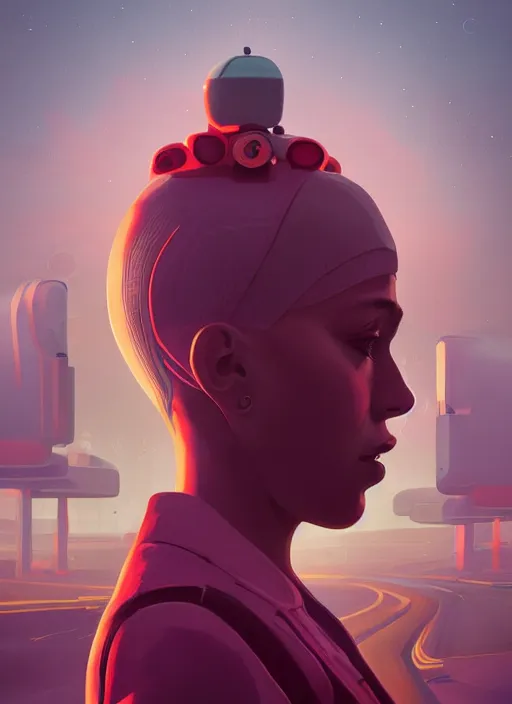 Prompt: A stunning profile of a symmetrical girl Simon Stalenhag, Trending on Artstation, 8K