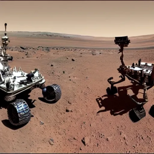 Image similar to extremely detailed photo of carl sagan mars rover next to carl sagan, detailed face