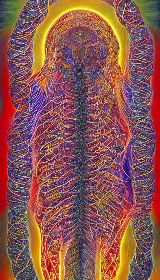 Prompt: The end of an organism, by Alex Grey ,