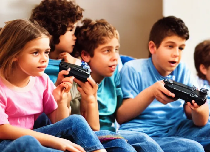 Prompt: old photo of kids in front of tv playing nintendo 6 4