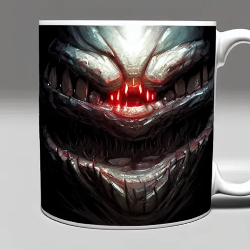 Image similar to monster face mug, digital art, many details, fantasy art, greg rutkowski style, high quality, 8 k