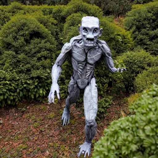 Image similar to a humanoid monster emerging from the shrubs