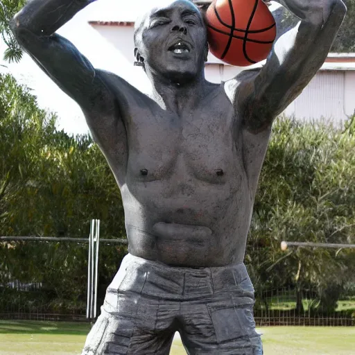 Image similar to A sculpture a a basketball player made pure recycle materials