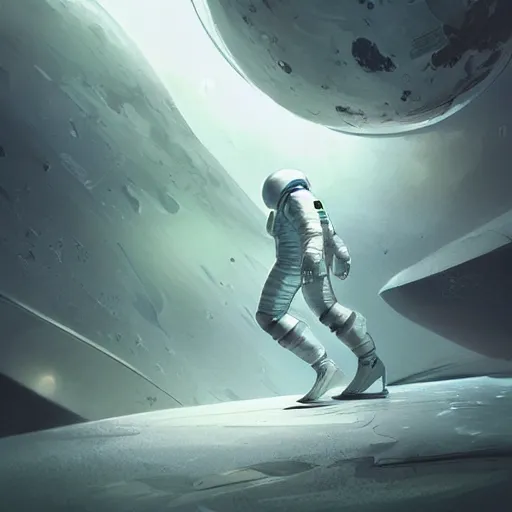 Prompt: a beautiful illustration of an futuristic astronaut with a futuristic white cybernetic spacesuit walking out of a black futuristic spaceship landed on the moon, by greg rutkowski, digital artwork, artstation, cgartists, conceptartworld, deviantart, magic the gathering artstyle, floating magical rocks, lush green meadow