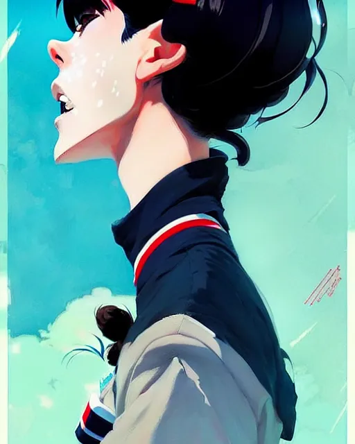 Image similar to a ultradetailed beautiful panting of a stylish woman wearing a sailor uniform, she has black hair, by conrad roset, greg rutkowski and makoto shinkai, trending on artstation