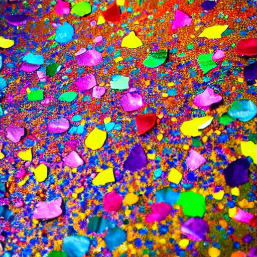 Prompt: extreme close-up of maximalist waterfall with water full of broken mirror pieces and millions of tiny colorful flower petals, bright saturated colors, scintillating, trending on ArtStation, beautiful!!! stunning!!! waterfall, impressionistic oil on canvas
