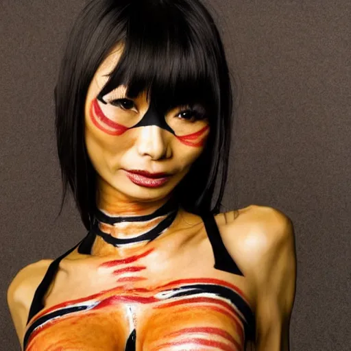 Image similar to bai ling wearing mummy bodypaint, hyper realistic, sharp focus, 4k