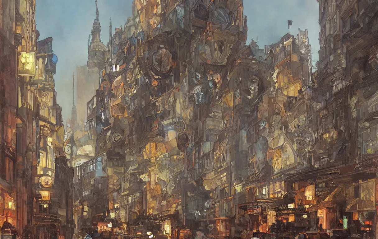 Prompt: the tardis on a street in berlin during 1 9 6 2, colour, intricate, elegant, highly detailed, digital painting, artstation, concept art, matte, sharp focus, illustration, art by greg rutkowski and alphonse mucha