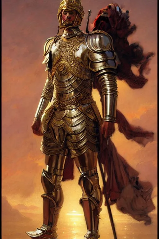 Image similar to male wearing armor, hinduism, painting by gaston bussiere, greg rutkowski, j. c. leyendecker, tom of finland