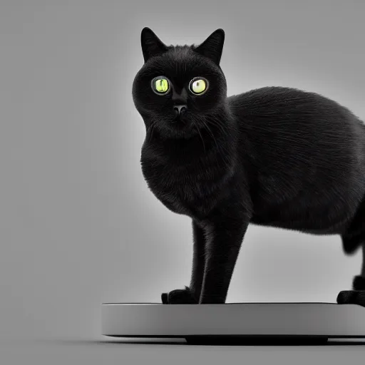 Prompt: 3 d rendered hyper realistic hyper detailed black cat wearing a cat - shaped darth vader helmet standing on a cat tower, octane render, blender, 8 k