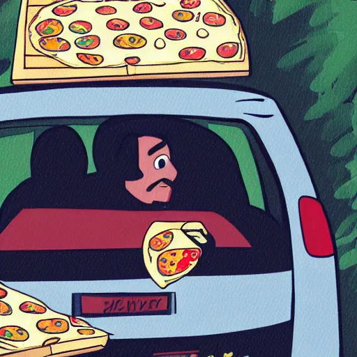 Image similar to a man delivering pizza by huskmitnavn