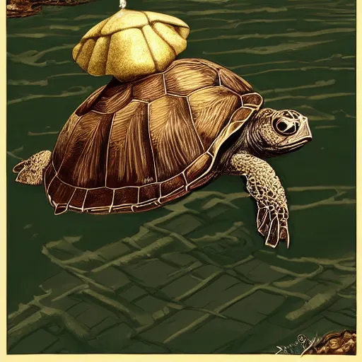 Image similar to regal papal pond turtle wearing a pope hat, D&D, fantasy, portrait, highly detailed, digital painting, trending on artstation, concept art, sharp focus, illustration, art by artgerm, greg rutkowski and magali villeneuve #pope francis #red ear slider turtle #vatican #pond turtle #catholic