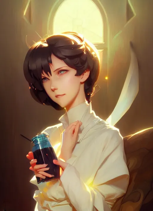 Image similar to kagamine rin drink water, elegant, highly detailed, digital painting, artstation, concept art, smooth, sharp focus, illustration, art by artgerm and greg rutkowski and alphonse mucha