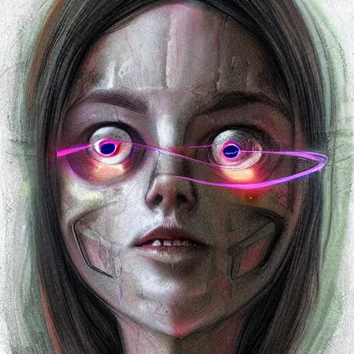 Prompt: concept art of half human half cyborg girl, illustration, art by chris metzner.