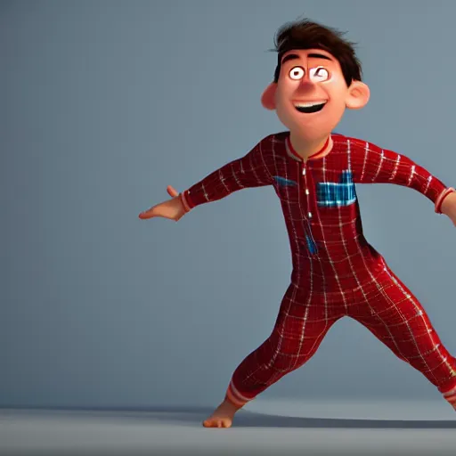 Prompt: Pajama Dan, high-quality 4k Pixar cartoon render, cute man in pajamas, 8k digital art of Pajama Dan