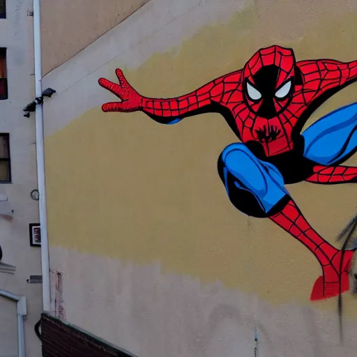 Prompt: Tom Holland Spiderman grafitti mural