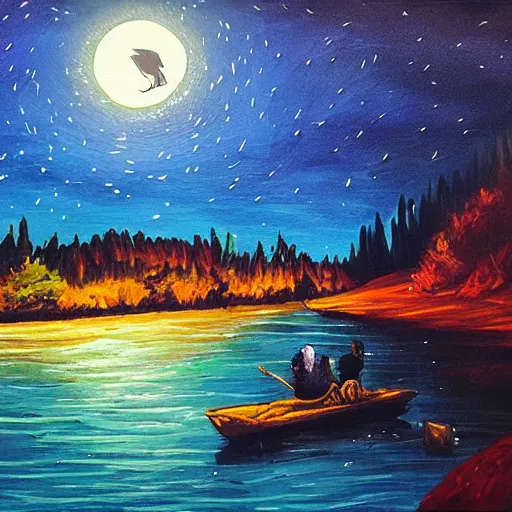 Image similar to meeting with the river spirit, night, beautiful painting