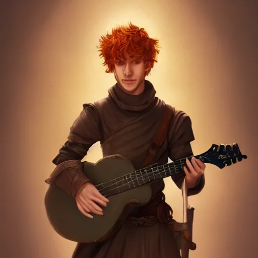 Image similar to kvothe with a lute by artgerm, digital art, unreal engine 5, trending on artstation, deviantart, pinterest, rule of thirds, 4 k uhd image