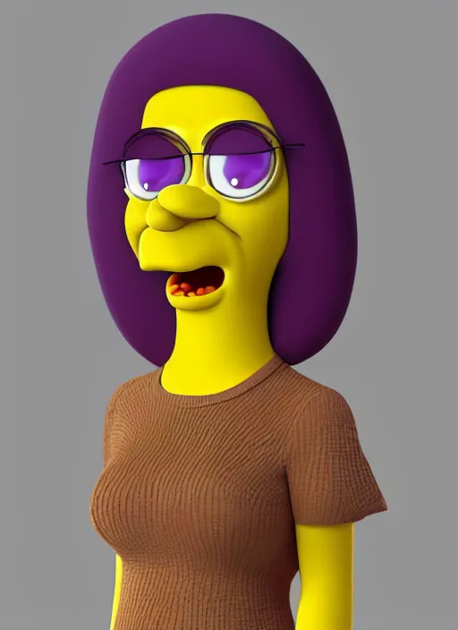 Prompt: 3d render portrait of the mad cat lady from the Simpsons