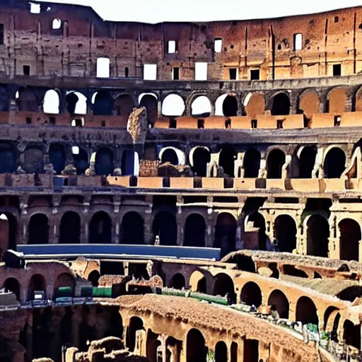 Prompt: the view of the Colosseum where gladiators are fighting, reflection, ultra realistic, awe inspiring, 8K, UE5