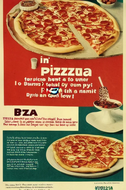 Image similar to pizza advert, from the 6 0 s, print on magazine