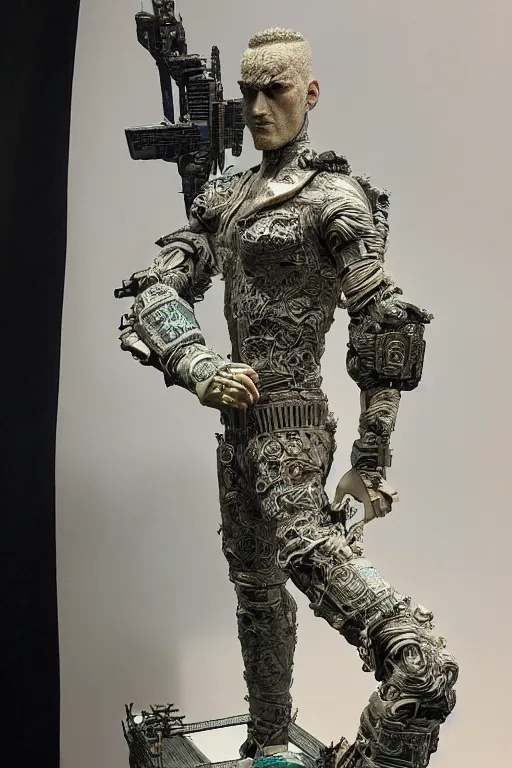 Image similar to 'an intricate detailed paper mâché statue of the Lord of TCP/IP and Subnetting, style of The Matrix, Blade Runner, Cyberpunk 2077'