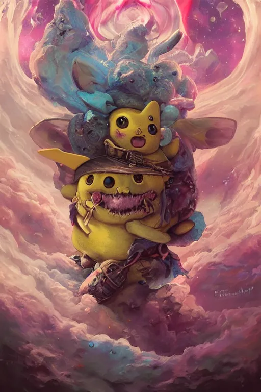 Prompt: the look of picachu, necromancer, witch - doctor covered with ice exploding into fire, full of wrinkles and imperfections, electricity highly detailed, high contrast, light reflection, trippy, nebula, trending on artstation by artgem, by peter mohrbacher, by wlop, by ruan jia