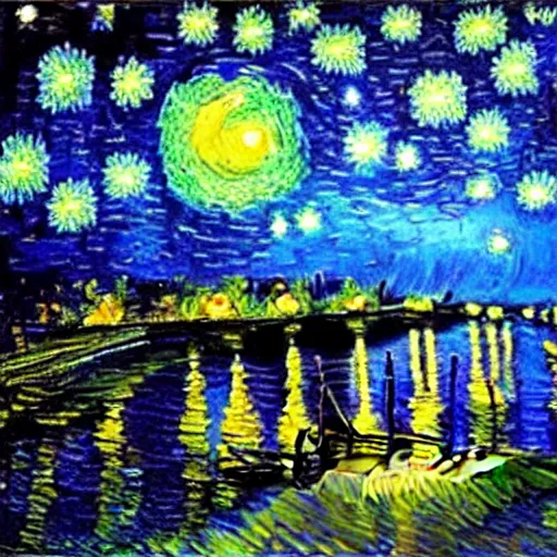 Prompt: van gogh starry night in pollution