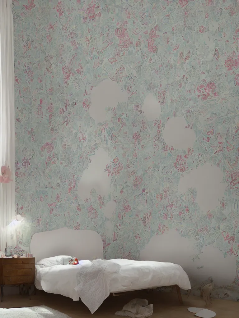 Prompt: wallpapered bedroom by disney concept artists, blunt borders, rule of thirds