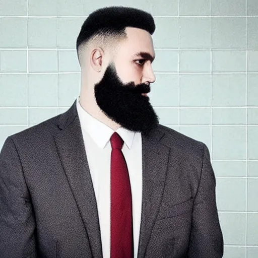 Prompt: short man with beard and flat top as hitman