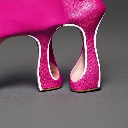 Prompt: pink leather 1 5 cm high heel shoes with 7 cm high platform with ankle stripe, photorealistic, beautiful, architecture, product design, clean, highly detailed, 8 k, ornate detail