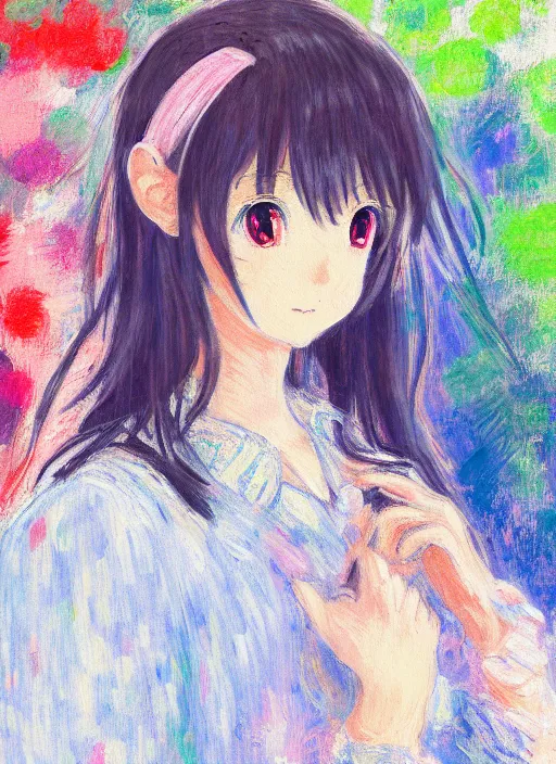 Prompt: a girl wearing thrifty clothing, very anime, trending artwork, 4 k, anime painter studio, an impressionist style by claude monet