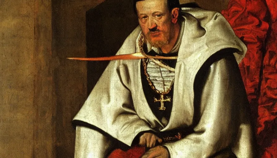 Image similar to painting by diego velazquez, pope of innocent x, detailed, stunning