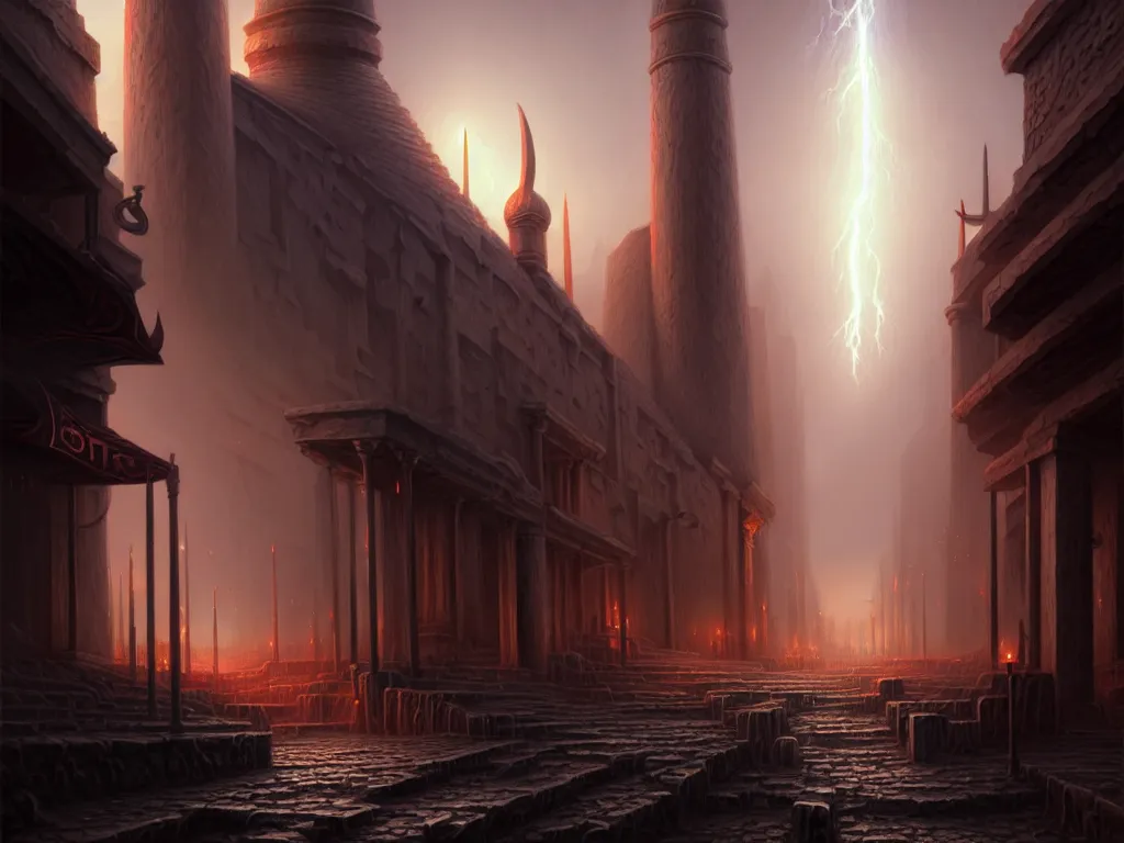 Image similar to the city of tyr in the world of athas, dark sun d & d art, beautiful digital painting by gerald brom, intricate details, ultra realistic, beautiful digital painting in the style of wlop, volumetric lightning, fantasypunk, dark sun rising, amazing d & d art, by greg rutkowski, trending cgsociety, artstation