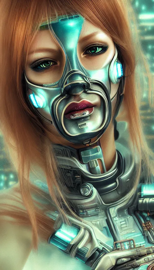 Image similar to face mask on beautiful woman face, cyberpunk art by kuno veeber, cgsociety, computer art, ultra detailed, futuristic, anime aesthetic