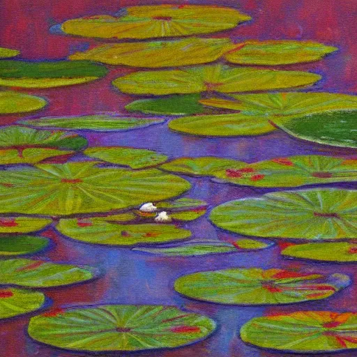 Prompt: a beautiful painting of a waterlily pond, carpet texture