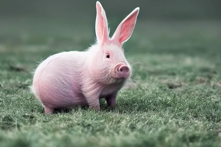 Image similar to a pig bunny!!! hybrid! hyper realistic!! realistic lighting!! wildlife photographer of the year!!! bold natural colors, national geographic, hd, wide angle, 8 k