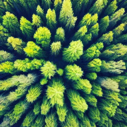 Image similar to an aerial shot of a forest in daytime, realistic