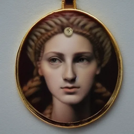 Prompt: amulet of helen of troy on a young beautiful woman neck, hyper realistic,