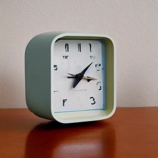 Prompt: “A bedside alarm clock from the 1960s that displays an alien time”