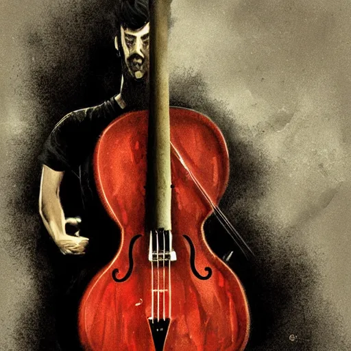 Image similar to strange composition with electro guitar in cello shape by greg rutkowski