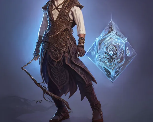 Image similar to young shadow mage male, wearing a vest with diamond pattern, joyful, d & d, fantasy, intricate, elegant, full body, highly detailed, digital painting, artstation, concept art, matte, sharp, illustration, hearthstone, art by artgerm and greg rutkowski and alphonse mucha